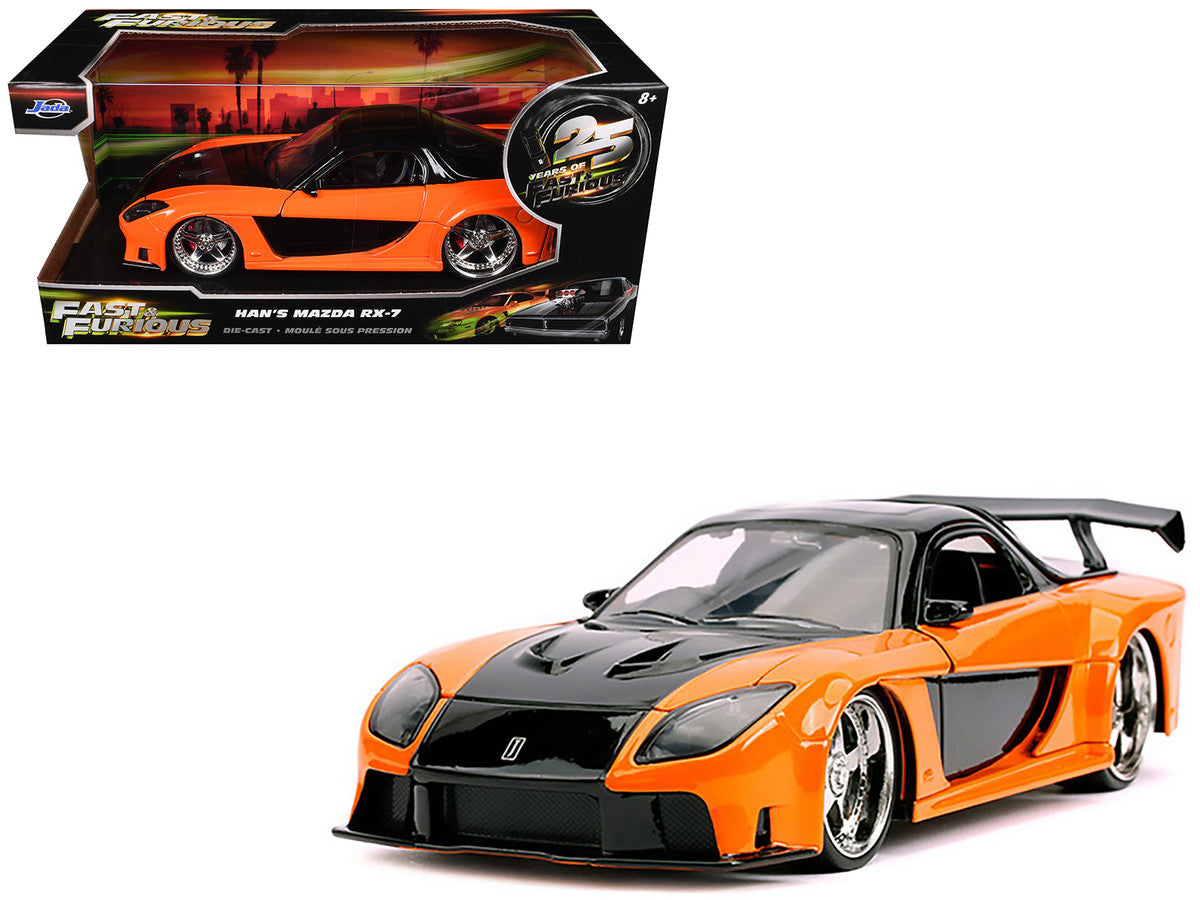 Han's Mazda RX-7 RHD (Right Hand Drive) Orange and Black "The Fast and the Furious: Tokyo Drift" (2006) Movie "25 Years of Fast & Furious" Series 1/24 Diecast Model Car by Jada LuxuryLifeWay Online Store