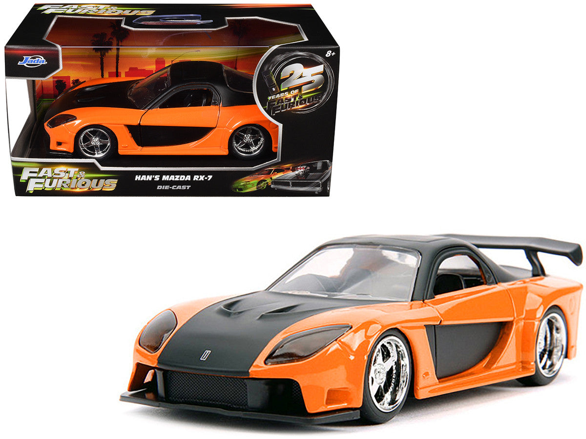 Han's Mazda RX-7 RHD (Right Hand Drive) Orange Metallic and Black "25 Years of Fast & Furious" "The Fast and the Furious: Tokyo Drift" (2006) Movie "Fast & Furious" Series 1/32 Diecast Model Car by Jada LuxuryLifeWay Online Store