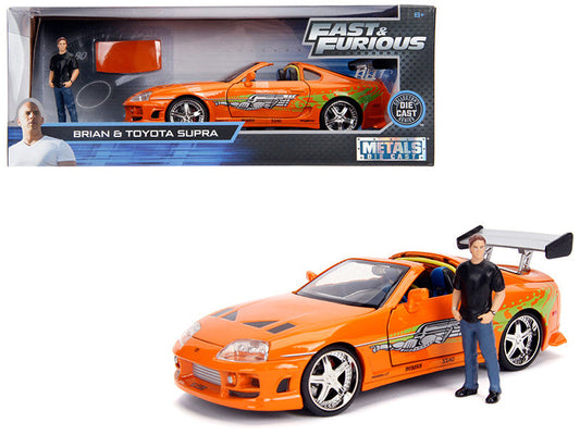Toyota Supra Orange Metallic with Brian Diecast Figurine "Fast & Furious" Movie 1/24 Diecast Model Car by Jada LuxuryLifeWay Online Store