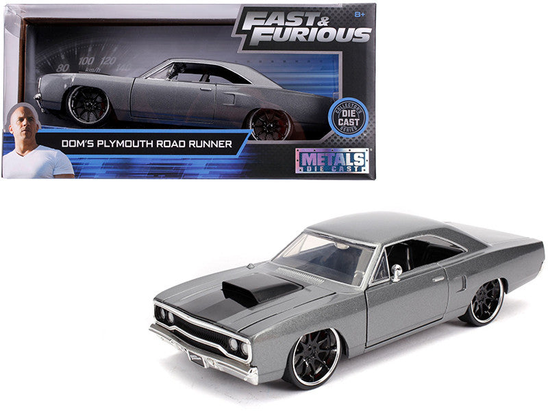 Dom's Plymouth Road Runner Gray Metallic with Black Hood Stripe "Fast & Furious" Movie 1/24 Diecast Model Car by Jada LuxuryLifeWay Online Store