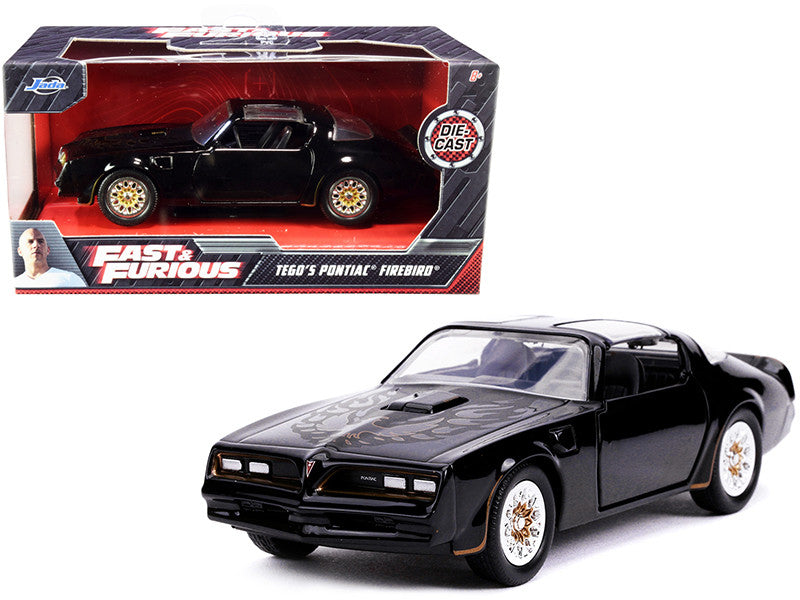 Tego's Pontiac Firebird Black with Gold Stripes and Hood Bird "Fast & Furious" Series 1/32 Diecast Model Car by Jada LuxuryLifeWay Online Store