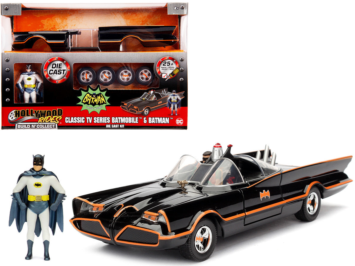 Model Kit Classic Batmobile Black with Batman Diecast Figure "Batman" (1966-1968) TV Series "Build N' Collect" 1/24 Diecast Model Car by Jada LuxuryLifeWay Online Store