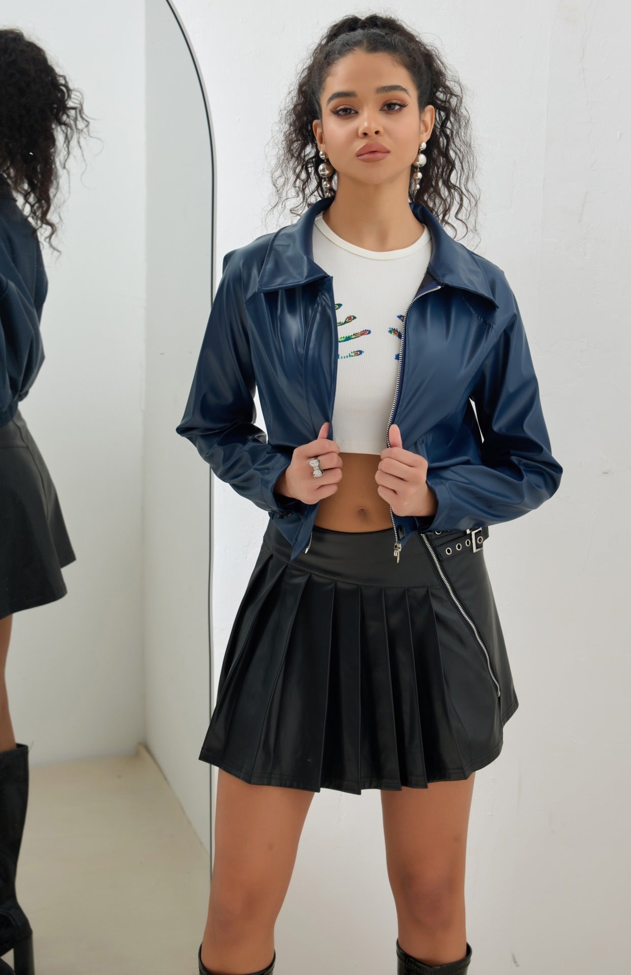 Leather Short Jacket Vintage Zipper American Casual Motorcycle LadyShow.Store