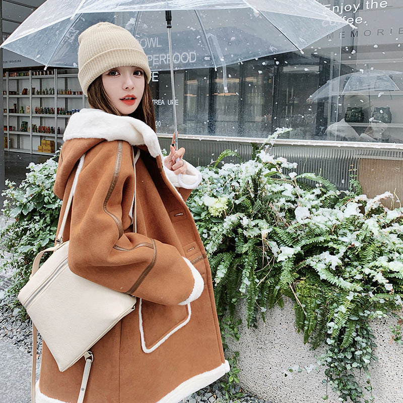 Women's Brown This Year's Popular Lamb Wool Coat Best YouTube Store