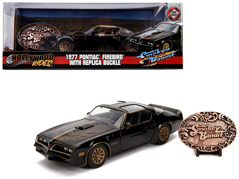 1977 Pontiac Firebird Trans Am Black with Replica Buckle "Smokey and the Bandit" (1977) Movie "Hollywood Rides" Series 1/24 Diecast Model Car by Jada LuxuryLifeWay Online Store