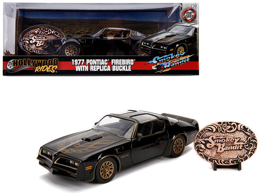 1977 Pontiac Firebird Trans Am Black with Replica Buckle "Smokey and the Bandit" (1977) Movie "Hollywood Rides" Series 1/24 Diecast Model Car by Jada LuxuryLifeWay Online Store