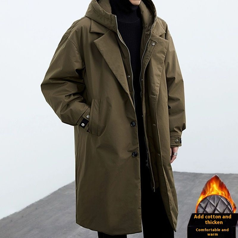 Coat Coat Men's False Two Pieces Hooded Mid-length Trench Coat LadyShow.Store