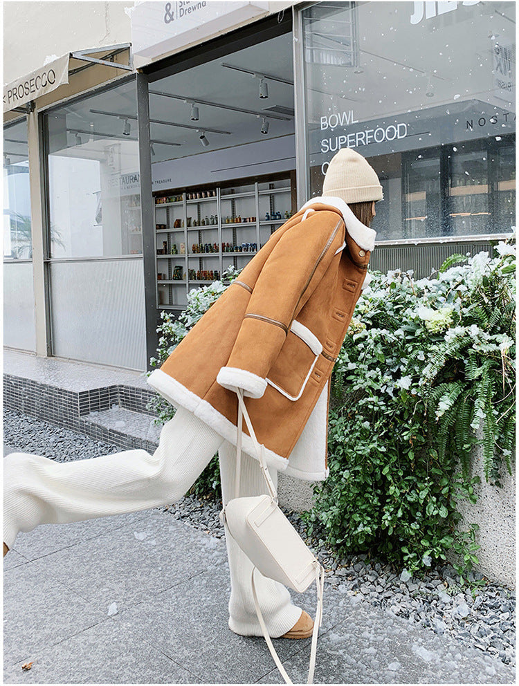 Women's Brown This Year's Popular Lamb Wool Coat Best YouTube Store