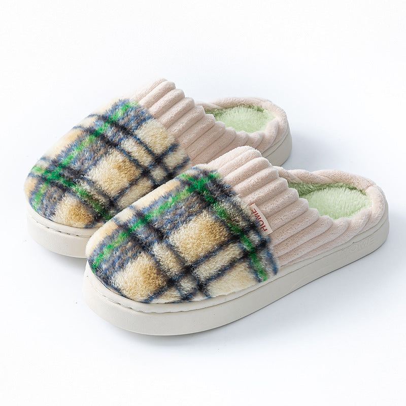 Plaid Plush Slippers Warm Soft Non-slip Bedroom Home Slipper For Couples Women Men House Shoes CJD