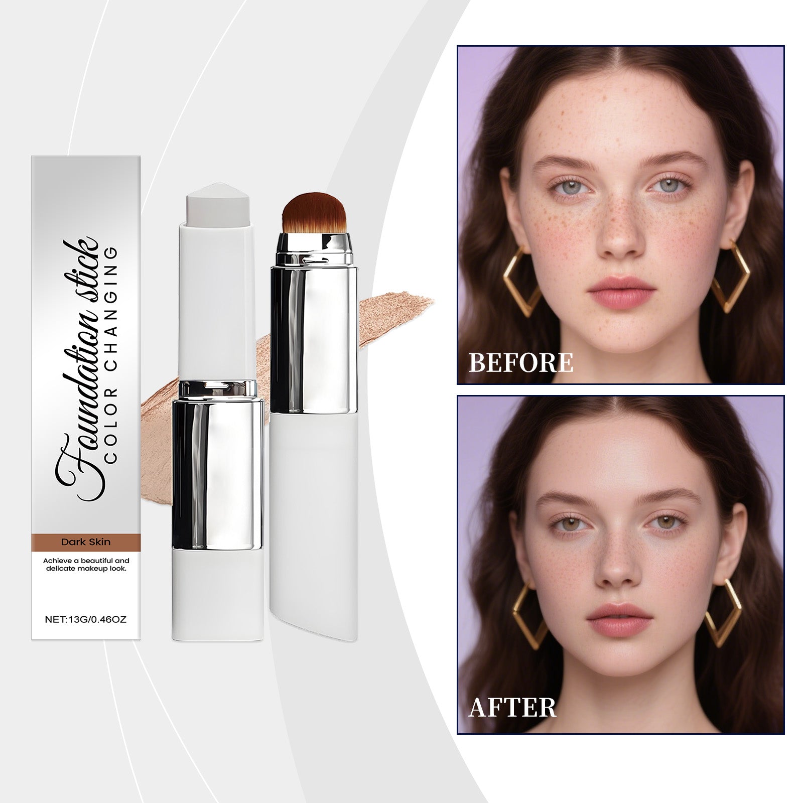 2-in-1 Color Changing Foundation Stick Deep Skin Tone Tri Light Beauty