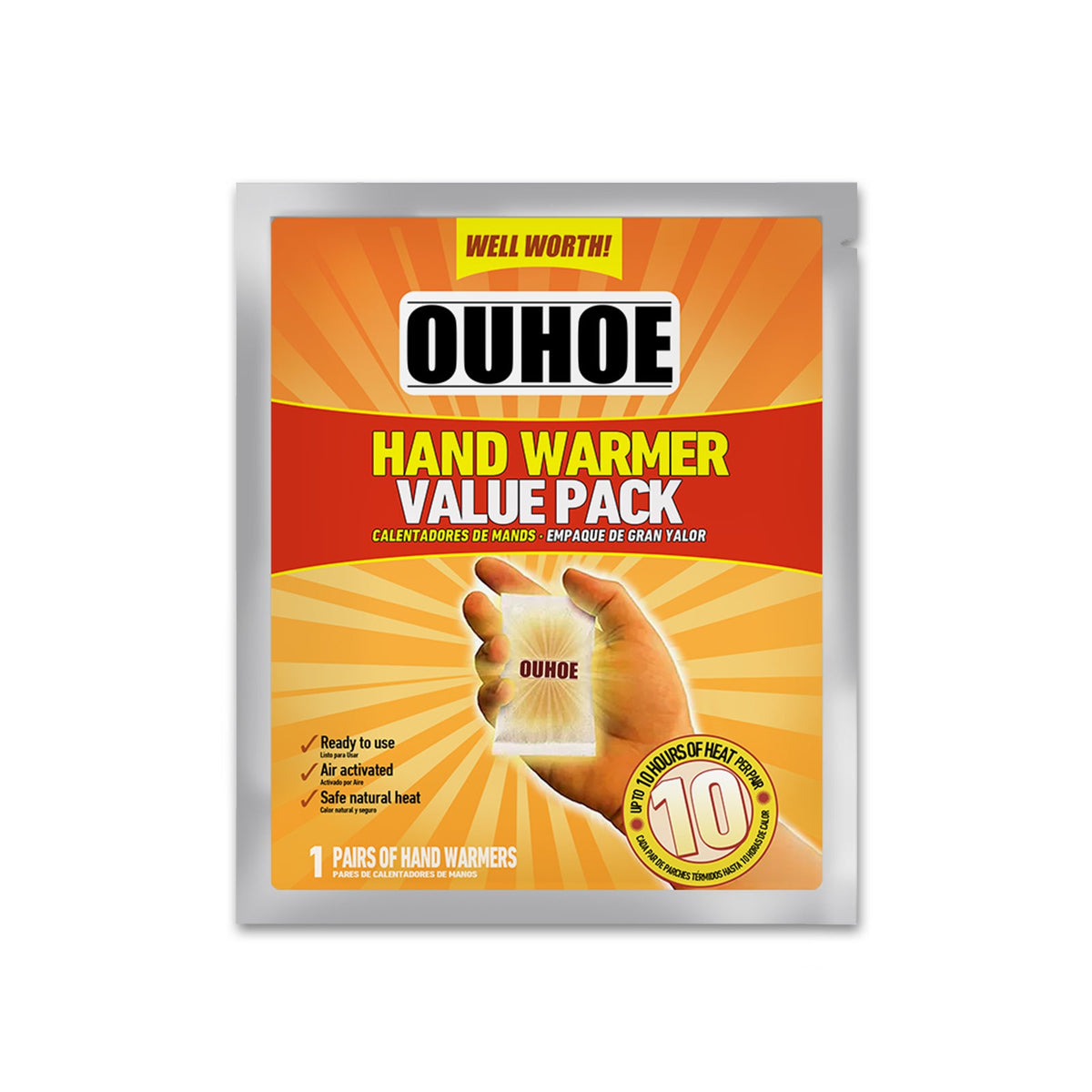 One-time Hand Warmers, 2 Pieces Per Bag. The Bag Measures 12x15 Cm. The Hand Warmers Are 9x11.8 Cm. Tri Light Beauty