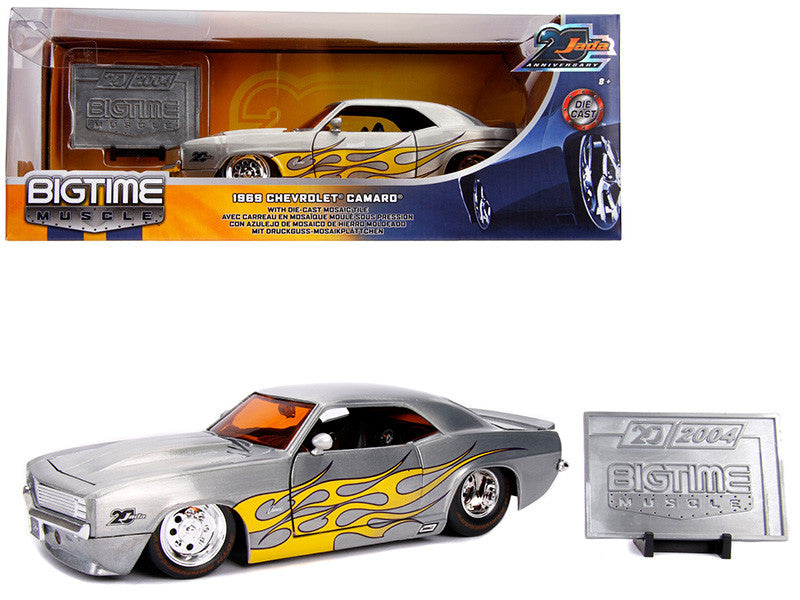 1969 Chevrolet Camaro Raw Metal with Yellow Flames "Bigtime Muscle" "Jada 20th Anniversary" 1/24 Diecast Model Car by Jada LuxuryLifeWay Online Store