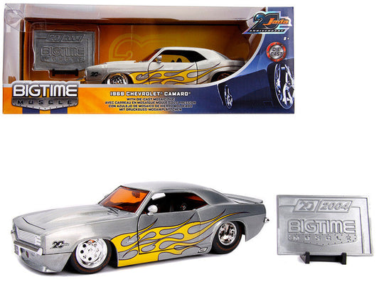 1969 Chevrolet Camaro Raw Metal with Yellow Flames "Bigtime Muscle" "Jada 20th Anniversary" 1/24 Diecast Model Car by Jada LuxuryLifeWay Online Store