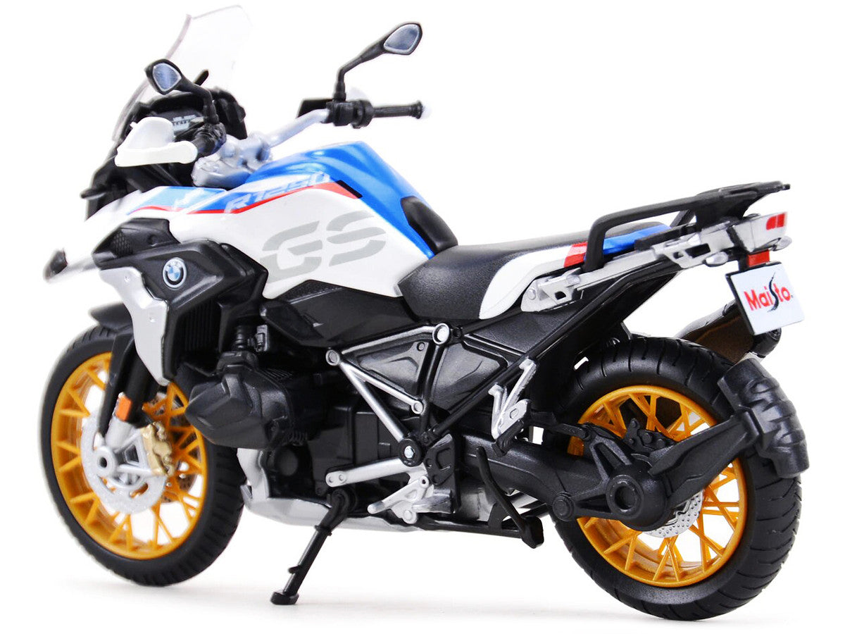 BMW R1250 GS White with Blue and Red Stripes 1/12 Diecast Motorcycle Model by Maisto LuxuryLifeWay Online Store