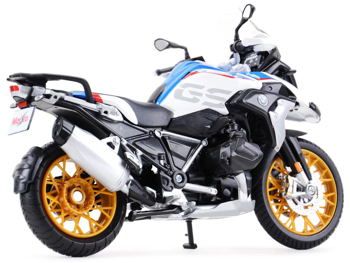 BMW R1250 GS White with Blue and Red Stripes 1/12 Diecast Motorcycle Model by Maisto LuxuryLifeWay Online Store