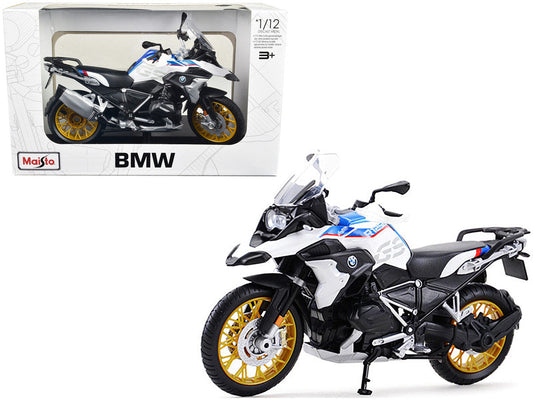 BMW R1250 GS White with Blue and Red Stripes 1/12 Diecast Motorcycle Model by Maisto LuxuryLifeWay Online Store