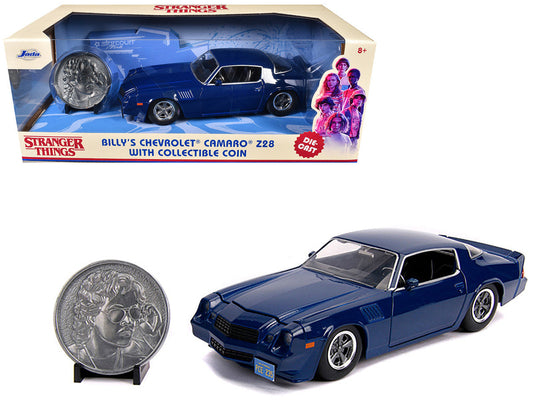 Billy's Chevrolet Camaro Z28 Dark Blue with Collectible Coin "Stranger Things" (2016) TV Series 1/24 Diecast Model Car by Jada LuxuryLifeWay Online Store