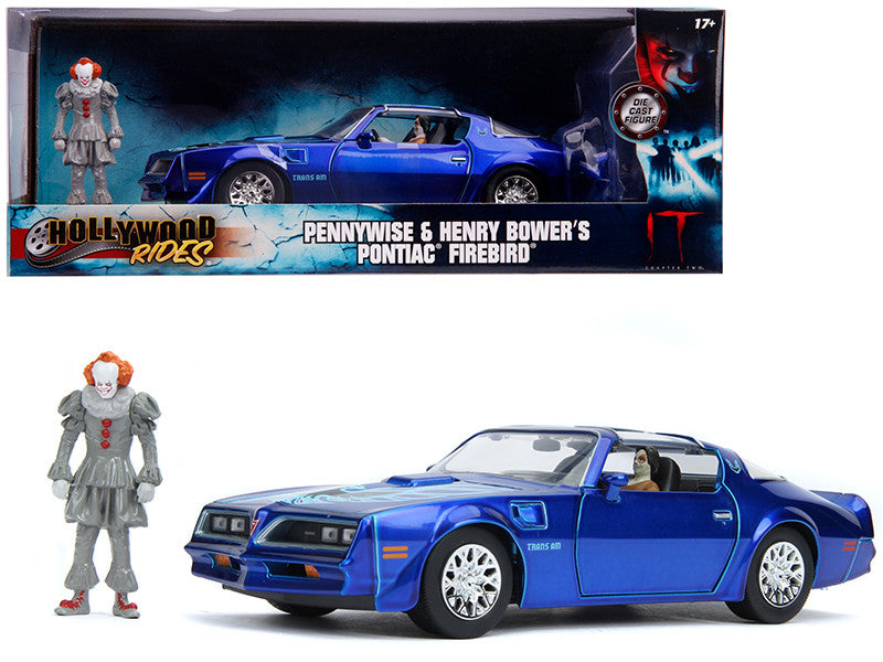 Henry Bower's Pontiac Firebird Trans Am Candy Blue with Pennywise Diecast Figurine "It Chapter Two" (2019) Movie 1/24 Diecast Model Car by Jada LuxuryLifeWay Online Store
