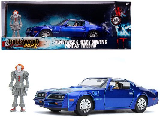Henry Bower's Pontiac Firebird Trans Am Candy Blue with Pennywise Diecast Figurine "It Chapter Two" (2019) Movie 1/24 Diecast Model Car by Jada LuxuryLifeWay Online Store