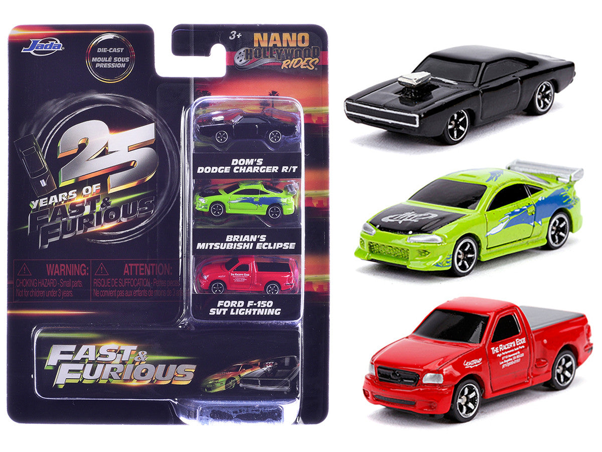 "Fast & Furious 25th Anniversary" 3 piece Set #1 "Nano Hollywood Rides" Diecast Model Cars by Jada LuxuryLifeWay Online Store