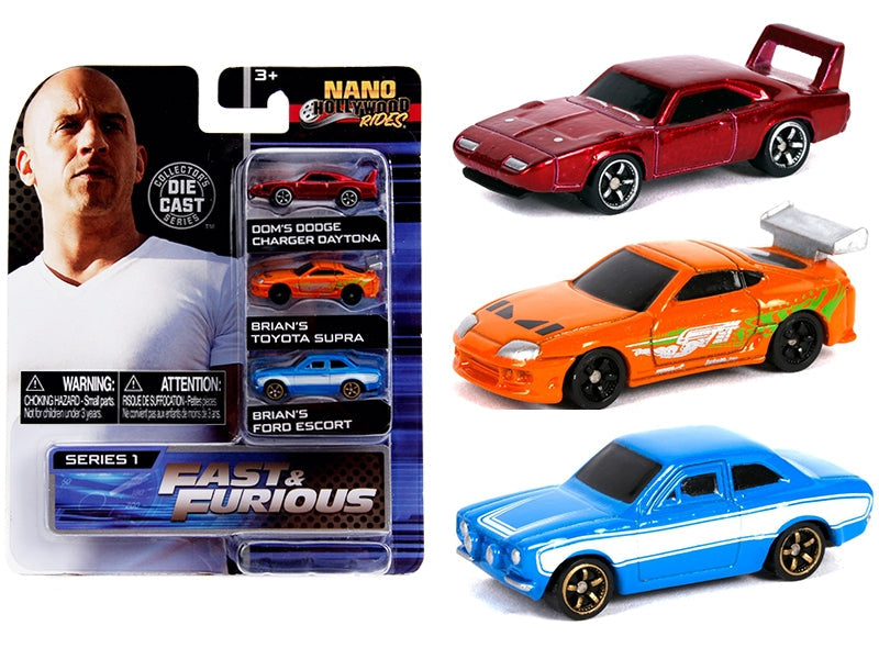 "Fast & Furious" 3 piece Set "Nano Hollywood Rides" Series 1 Diecast Model Cars by Jada LuxuryLifeWay Online Store