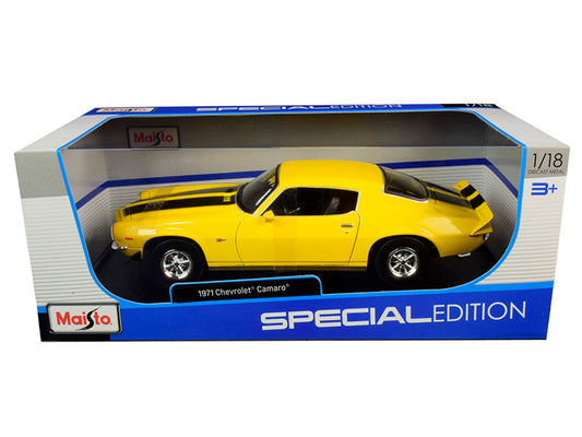 1971 Chevrolet Camaro Yellow with Black Stripes 1/18 Diecast Model Car by Maisto LuxuryLifeWay Online Store