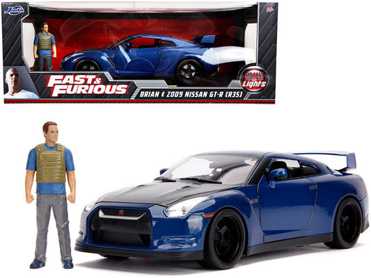 2009 Nissan GT-R (R35) Blue Metallic and Carbon with Lights and Brian Figurine "Fast & Furious" Movie 1/18 Diecast Model Car by Jada LuxuryLifeWay Online Store