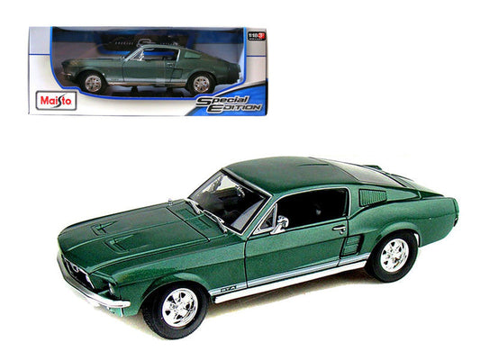 1967 Ford Mustang GTA Fastback Green Metallic with White Stripes 1/18 Diecast Model Car by Maisto LuxuryLifeWay Online Store