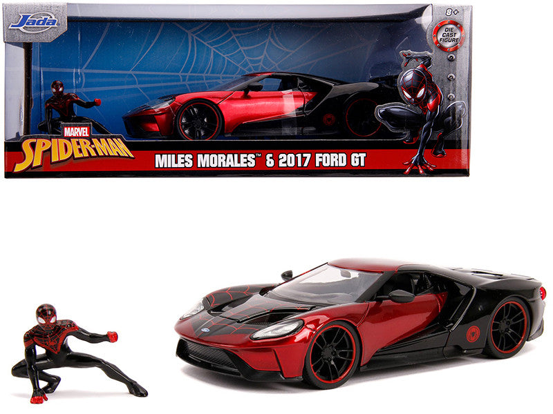 2017 Ford GT with Miles Morales Diecast Figurine "Spider Man" "Marvel" Series 1/24 Diecast Model Car by Jada LuxuryLifeWay Online Store