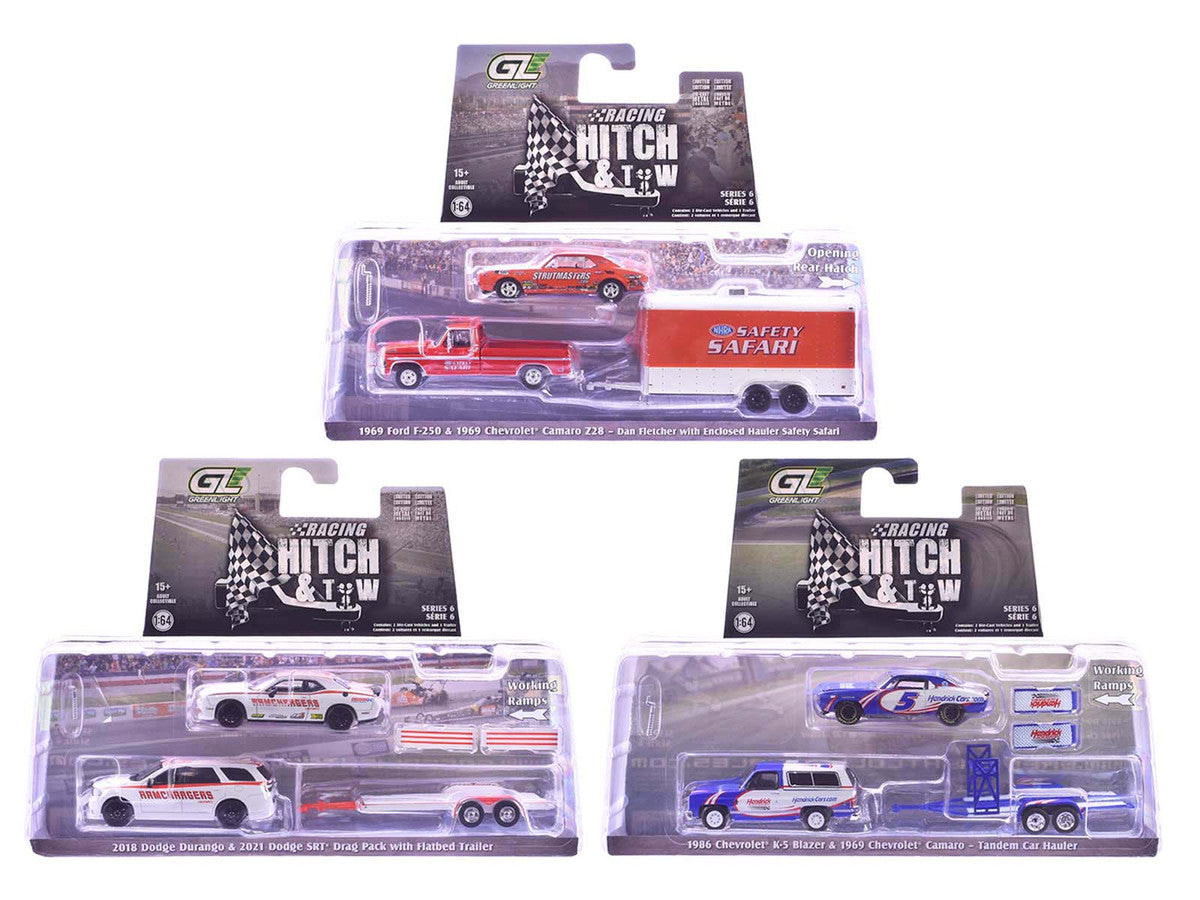 "Racing Hitch & Tow" Series #6 Set of 3 pieces 1/64 Diecast Model Cars by Greenlight LuxuryLifeWay Online Store