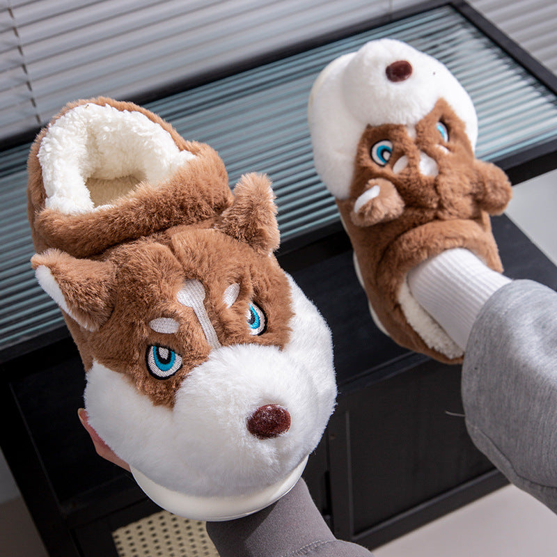 Cute Husky Cartoon Pure Cotton Slippers Men's Style Warm Indoor Slippers For Winter Home Use Best YouTube Store