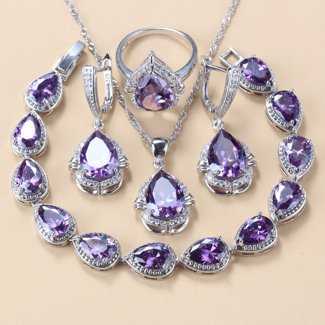 Gem-inlaid Pendant Earrings Necklace And Four-piece Ring Set Pack LadyShow.Store