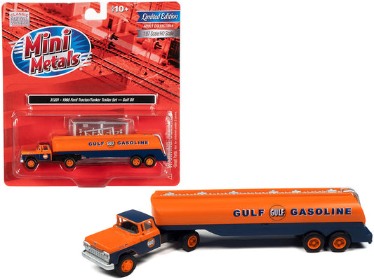 1960 Ford Tanker Truck Orange and Blue "Gulf Oil" 1/87 (HO) Scale Model by Classic Metal Works LuxuryLifeWay Online Store