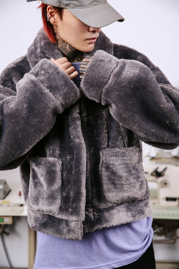 INS with the same paragraph OVERSIZE hip hop 90S retro national tide brand silhouette autumn and winter couples plush jacket Best YouTube Store