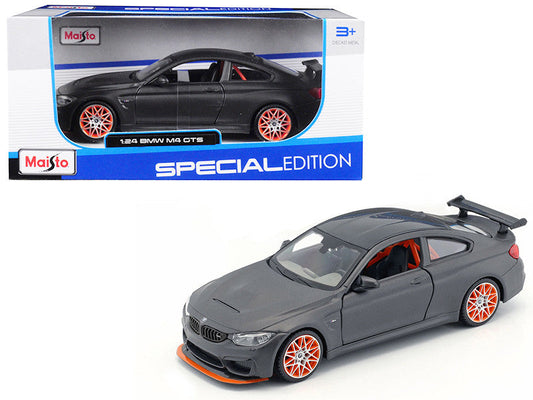 BMW M4 GTS Gray with Carbon Top and Orange Wheels 1/24 Diecast Model Car by Maisto LuxuryLifeWay Online Store