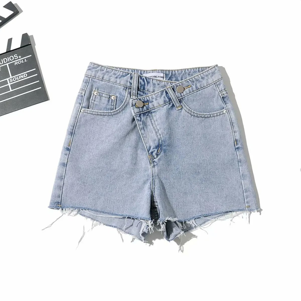 Asymmetrical Slanted Denim Shorts Pi-Mart