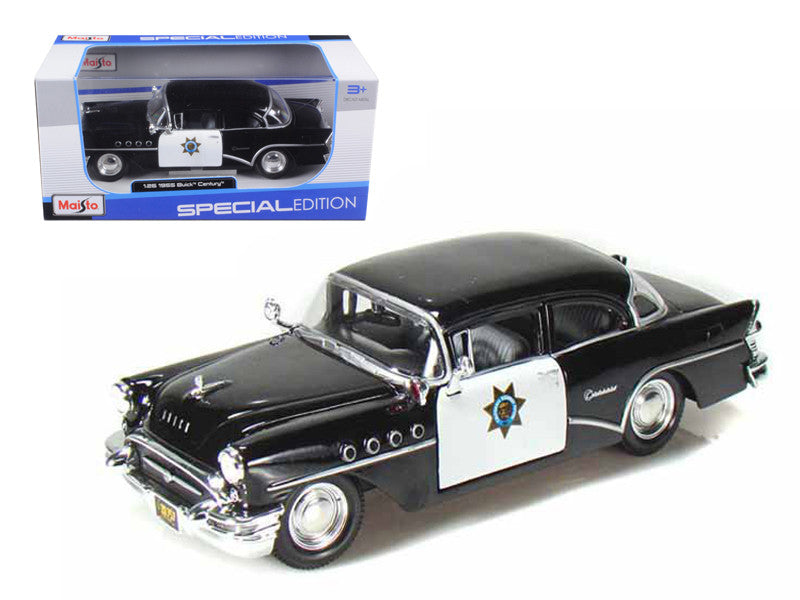 1955 Buick Century Police Car Black and White 1/26 Diecast Model Car by Maisto LuxuryLifeWay Online Store