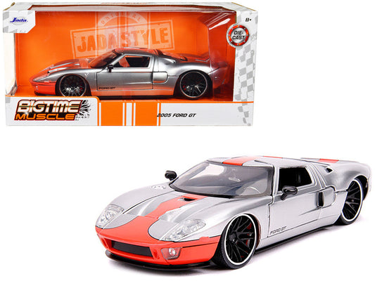 2005 Ford GT Silver with Orange Stripe "Bigtime Muscle" 1/24 Diecast Model Car by Jada LuxuryLifeWay Online Store