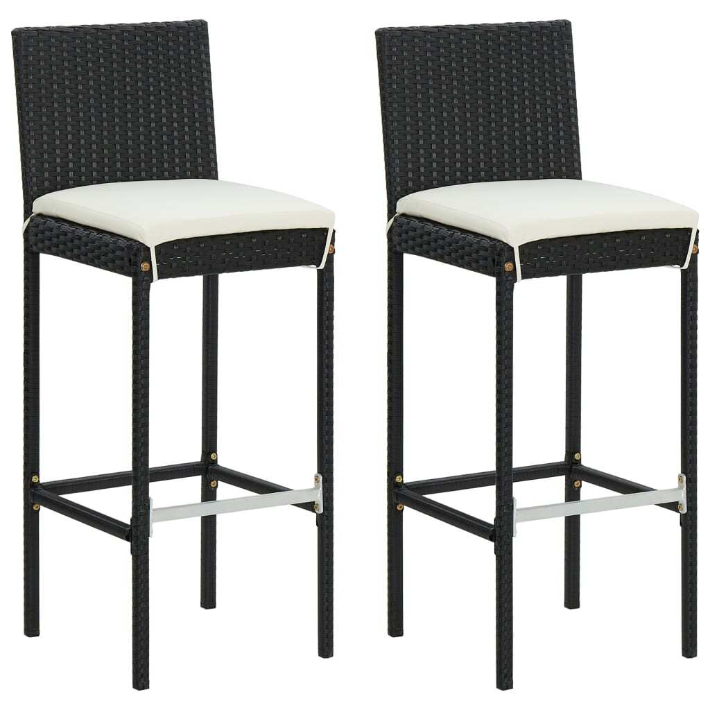 Garden Bar Stools with Cushions 2 pcs Black Poly Rattan LuxuryLifeWay Online Store