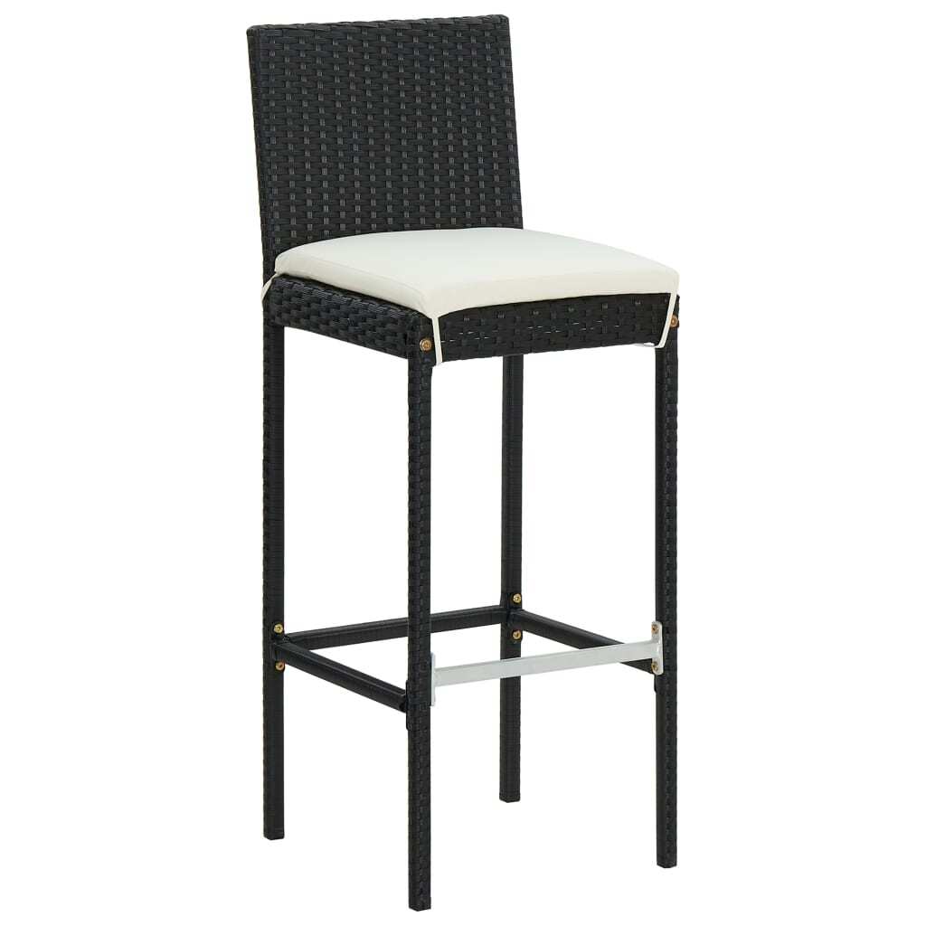 Garden Bar Stools with Cushions 2 pcs Black Poly Rattan LuxuryLifeWay Online Store