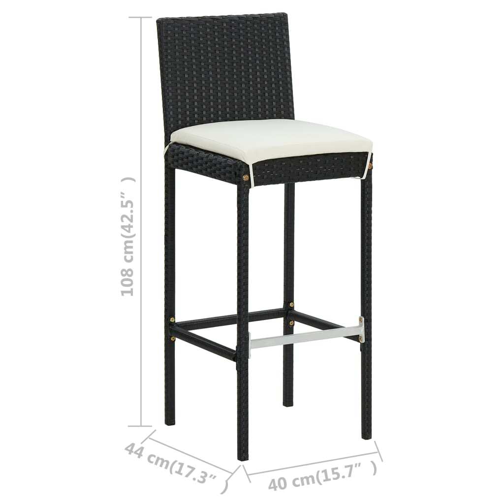 Garden Bar Stools with Cushions 2 pcs Black Poly Rattan LuxuryLifeWay Online Store