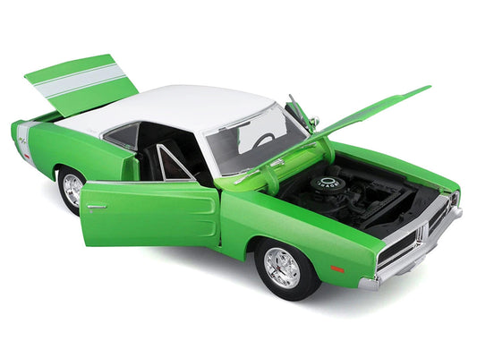 1969 Dodge Charger R/T Green Metallic with White Top and Tail Stripe "Special Edition" Series 1/18 Diecast Model Car by Maisto LuxuryLifeWay Online Store