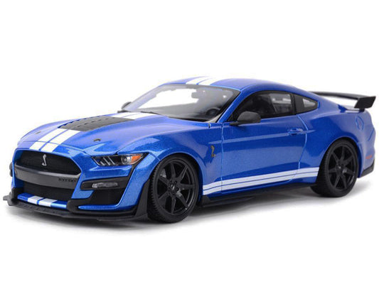 2020 Ford Mustang Shelby GT500 Blue Metallic with White Stripes "Special Edition" 1/18 Diecast Model Car by Maisto LuxuryLifeWay Online Store