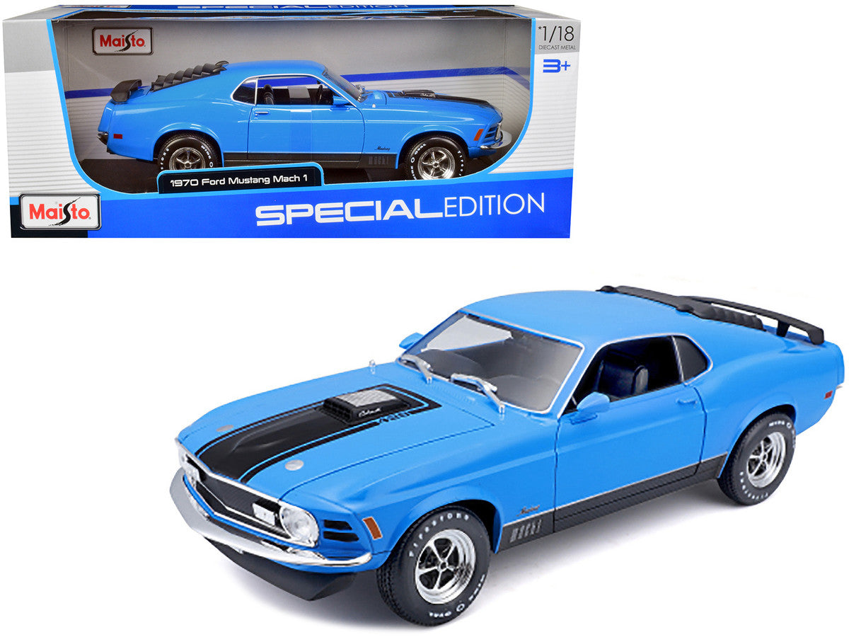 1970 Ford Mustang Mach 1 428 Blue with Black Stripes "Special Edition" 1/18 Diecast Model Car by Maisto LuxuryLifeWay Online Store