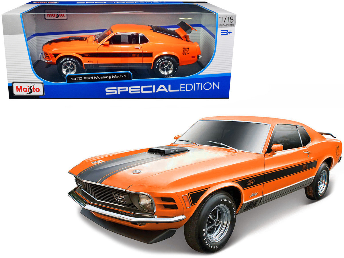 1970 Ford Mustang Mach 1 428 "Twister Special" Orange with Black Stripes "Special Edition" 1/18 Diecast Model Car by Maisto LuxuryLifeWay Online Store