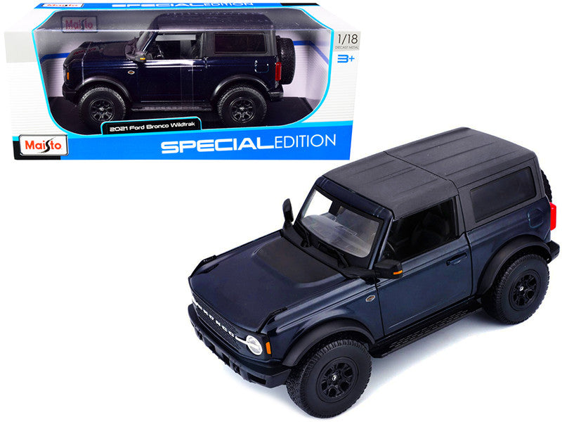 2021 Ford Bronco Wildtrak Dark Blue Metallic with Dark Gray Top "Special Edition" 1/18 Diecast Model Car by Maisto LuxuryLifeWay Online Store