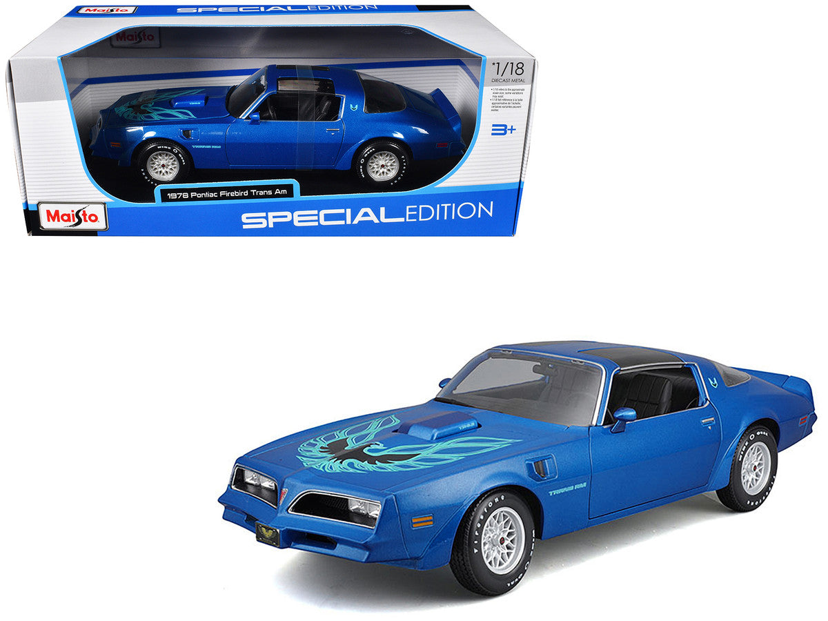 1978 Pontiac Firebird Trans Am Blue Metallic with Hood Graphics "Special Edition" Series 1/18 Diecast Model Car by Maisto LuxuryLifeWay Online Store