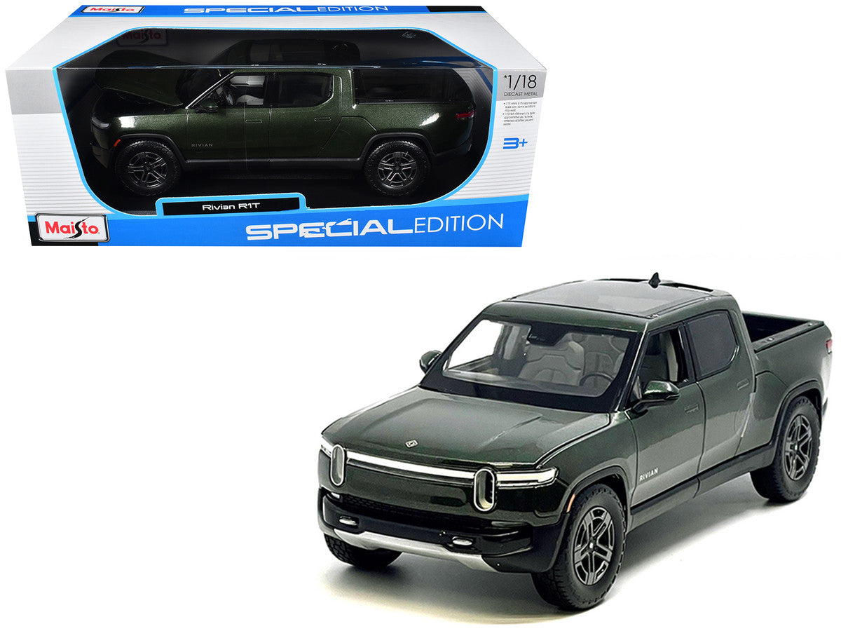 Rivian R1T Pickup Truck Dark Green Metallic with Sunroof "Special Edition" Series 1/18 Diecast Model Car by Maisto LuxuryLifeWay Online Store