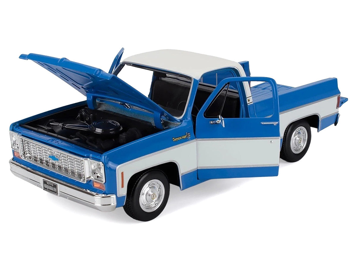 1974 Chevrolet C10 Cheyenne Super Pickup Truck Blue and White "Special Edition" Series 1/18 Diecast Model Car by Maisto LuxuryLifeWay Online Store