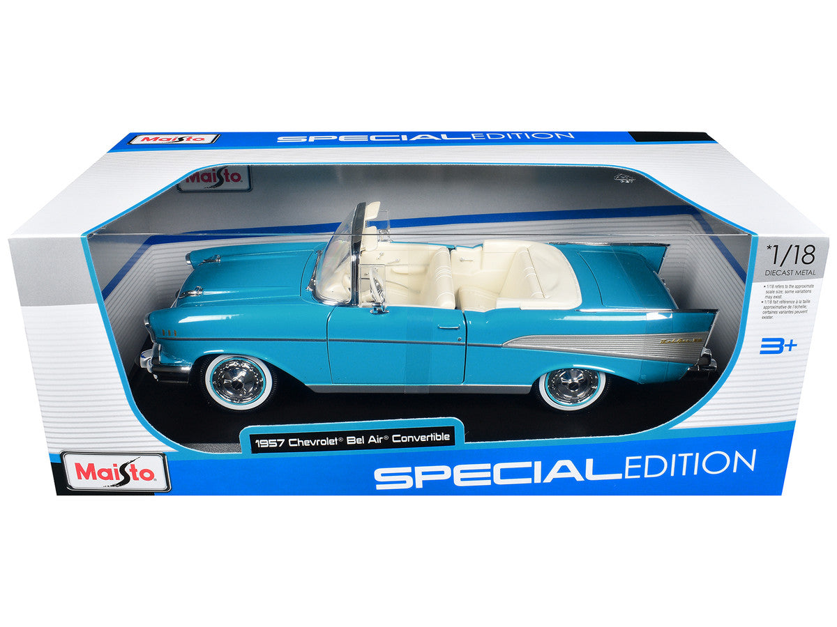 1957 Chevrolet Bel Air Convertible Blue with White Interior "Special Edition" Series 1/18 Diecast Model Car by Maisto LuxuryLifeWay Online Store